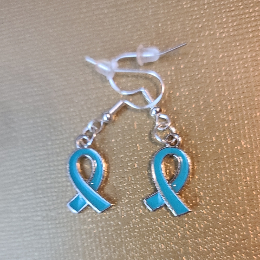 Teal and Silver Dangle Hook 925 Earrings NWT Cancer - Picture 4 of 5